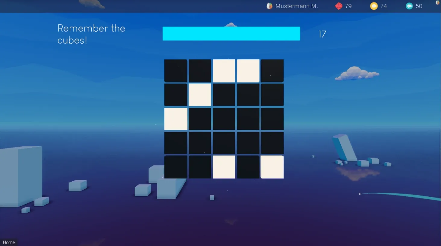 Memory, positive feedback: the cubes are visible