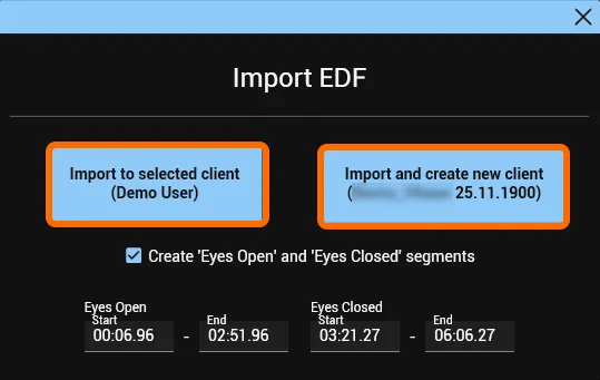 EDF import options