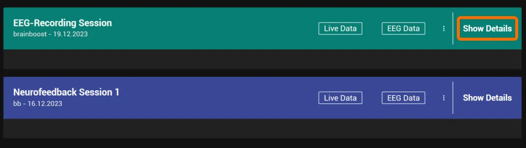 Show Details button next to a session