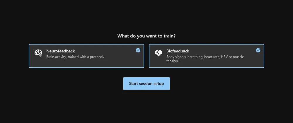 Training choice and the Start session setup button