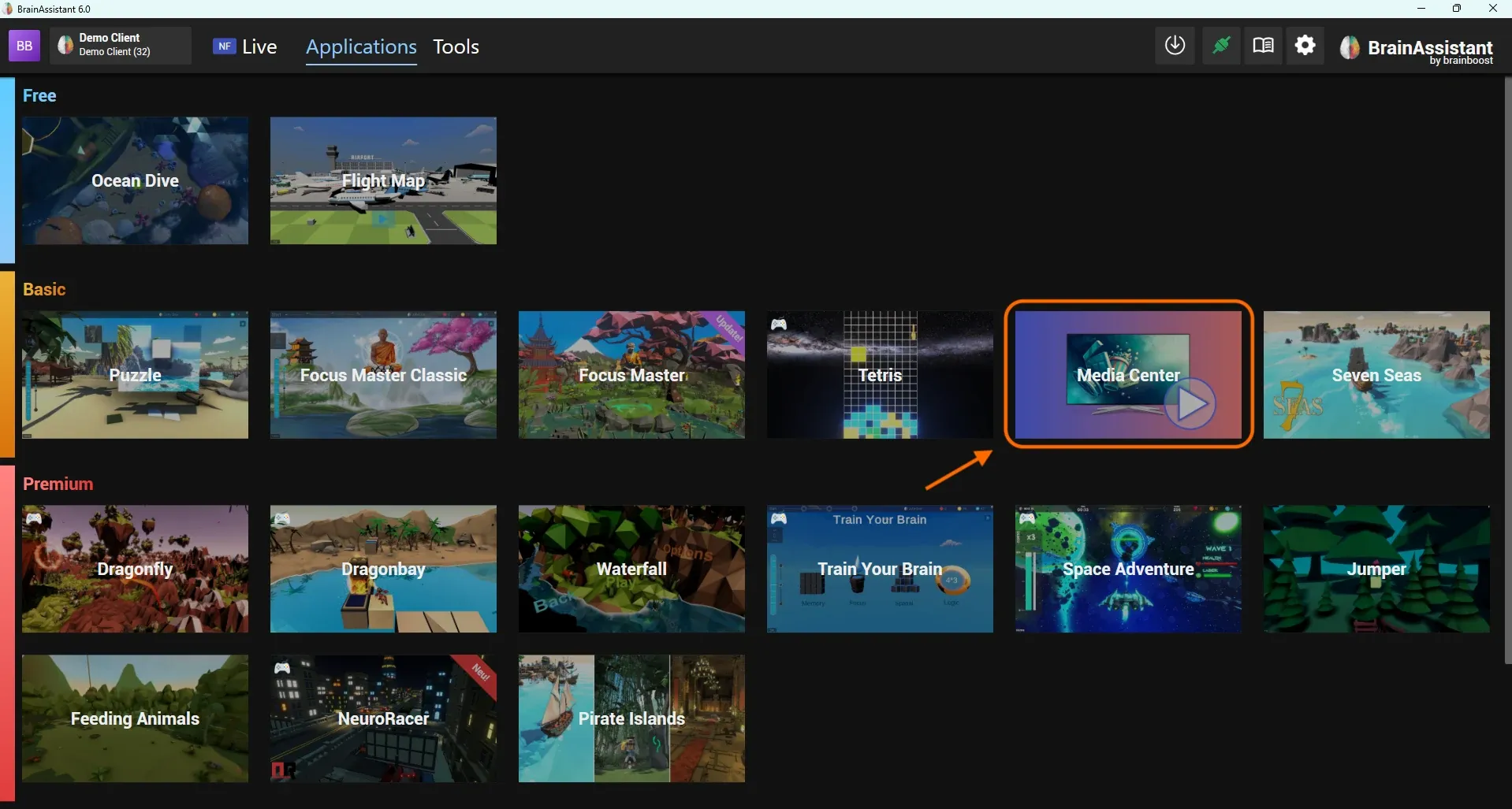 Applications overview with the Media Center