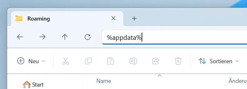 %appdata% typed into the Explorer address bar