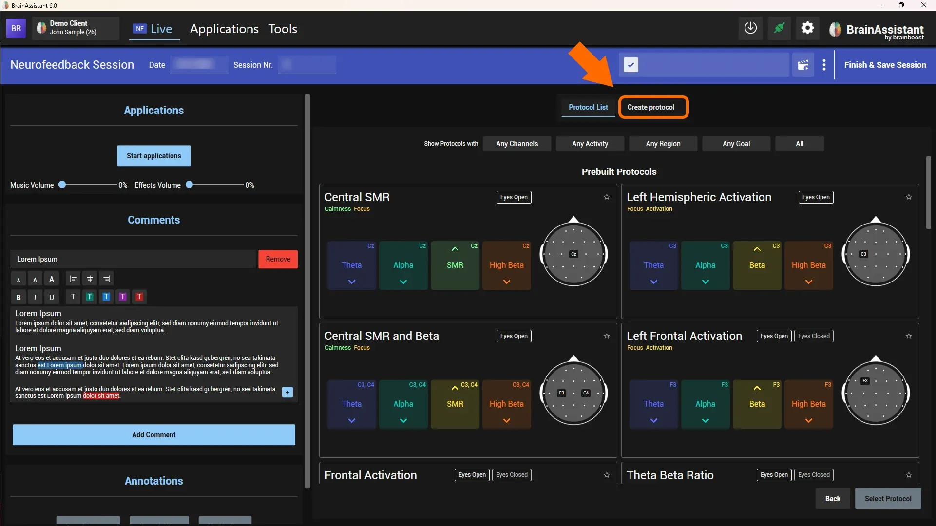 Create protocol button