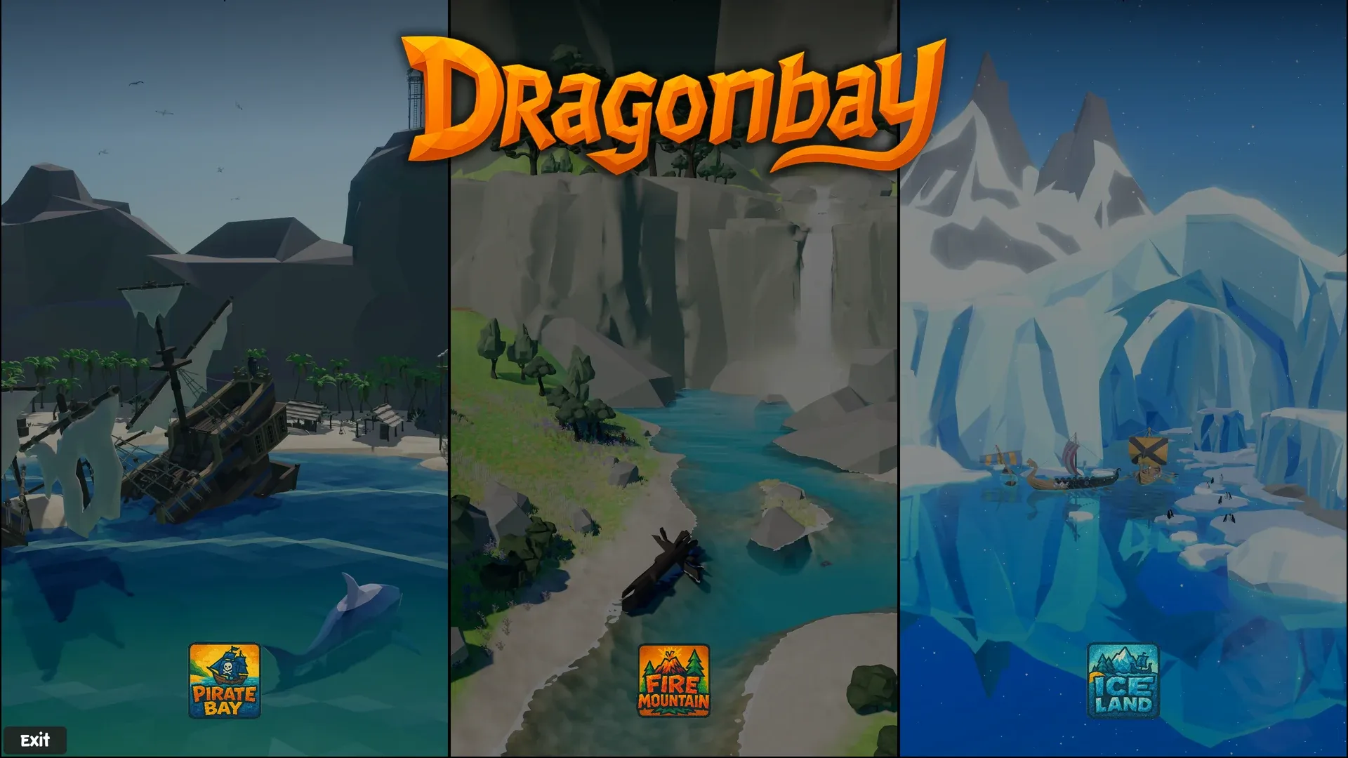 Dragonbay main menu with the three environments
