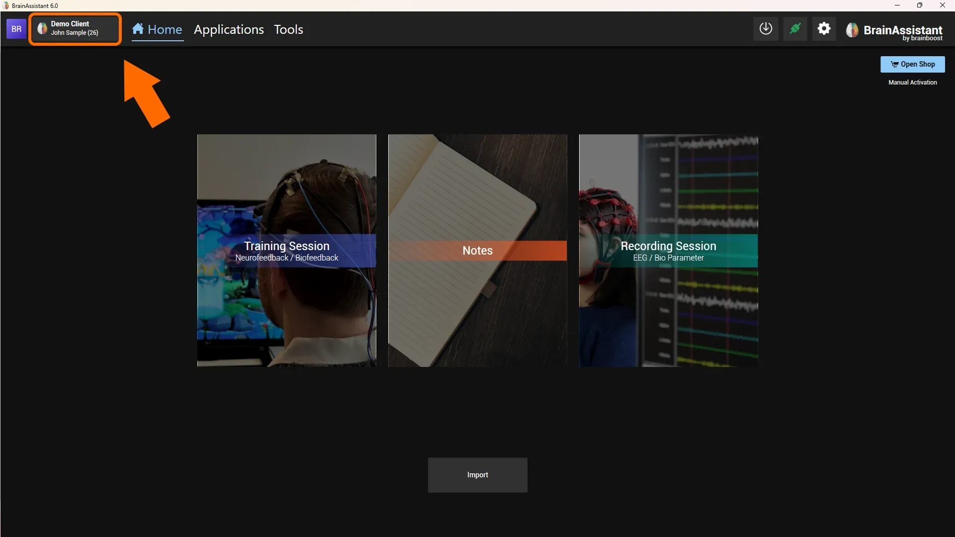Client name at the top left