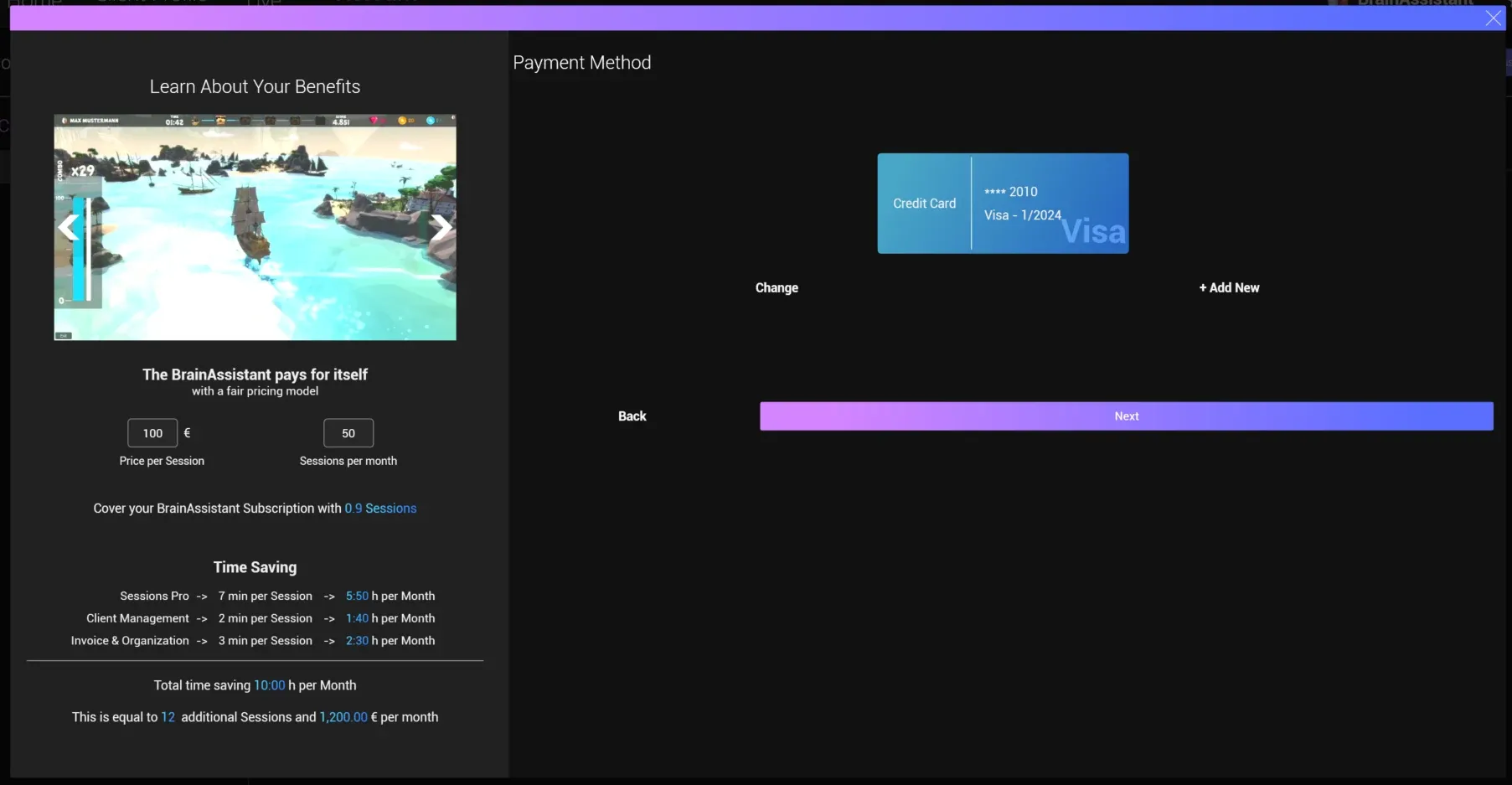 Saved payment method with Next and Add New