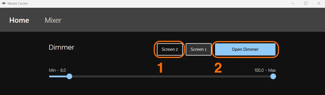 Screen 1 and Screen 2 buttons of the dimmer