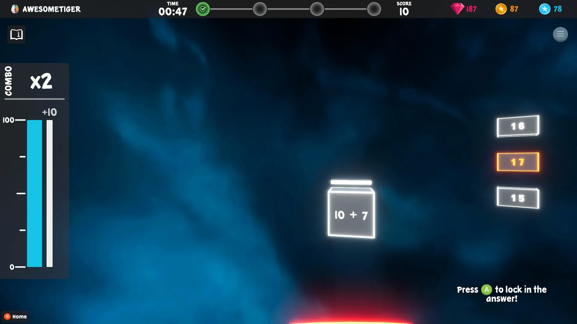 Speed Math: the task is revealed and the answer can be locked in