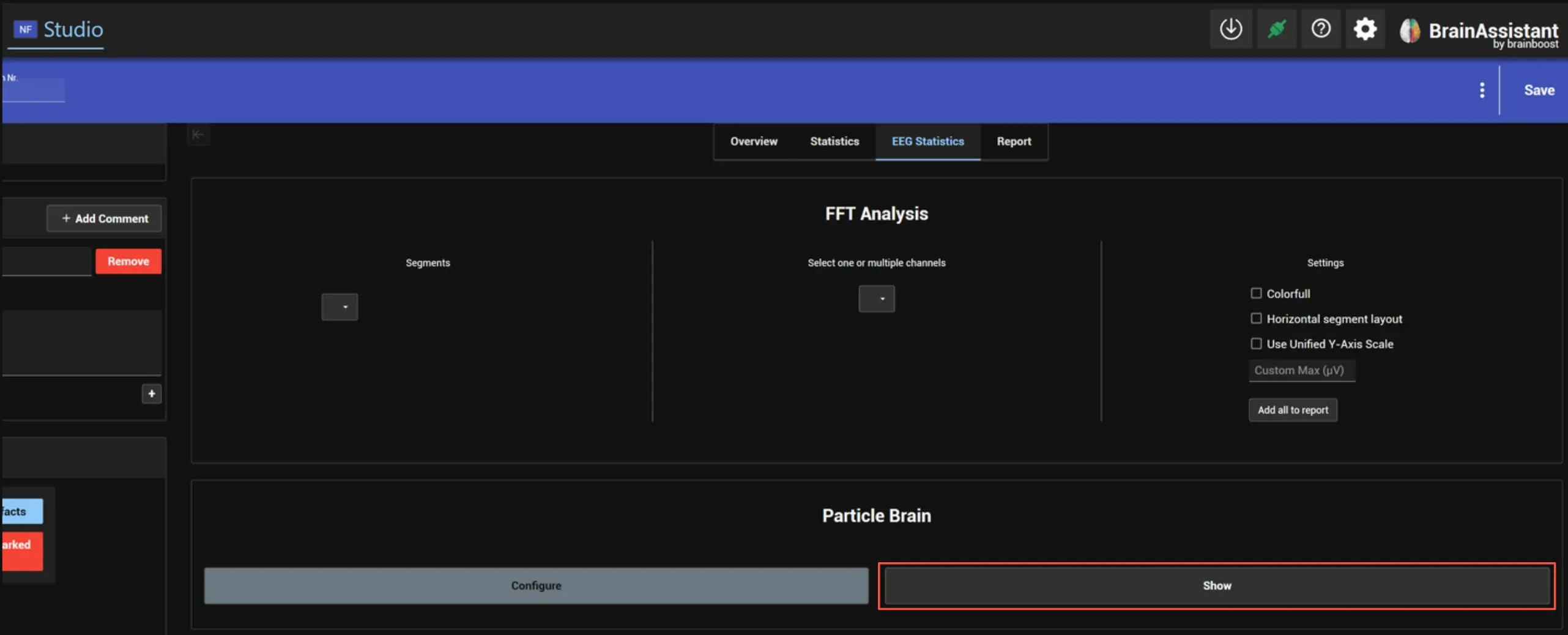 Particle Brain button on the EEG Statistics page