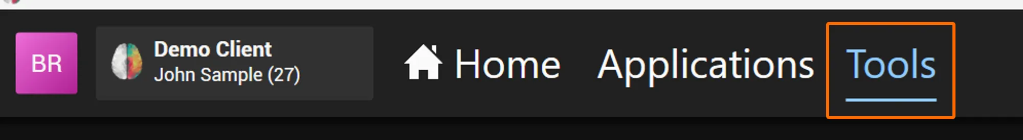 Tools in the top menu