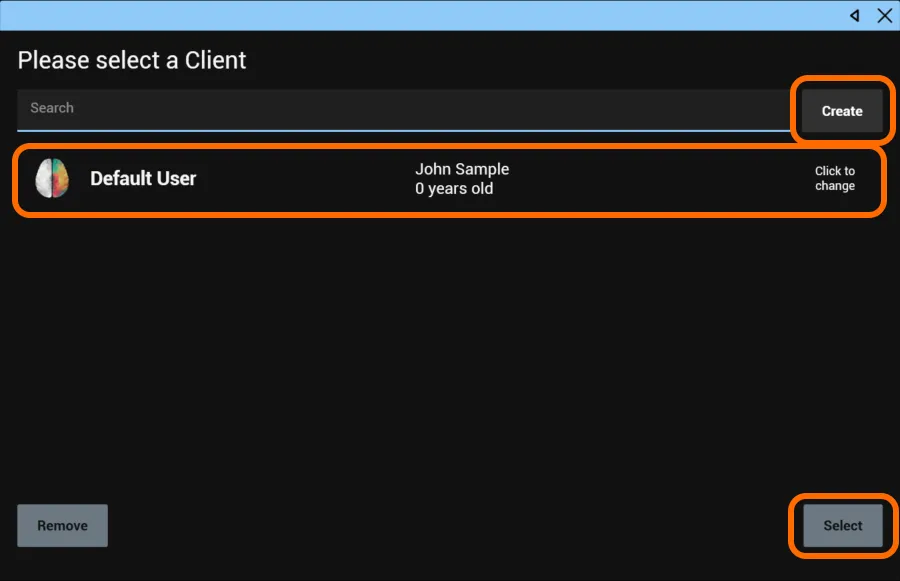 Client list with the Create button