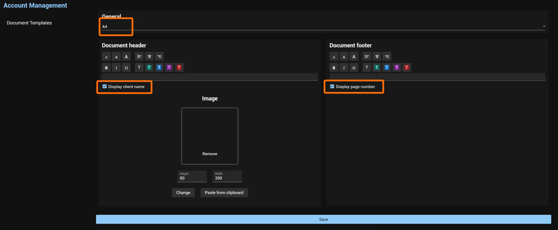 Document template settings