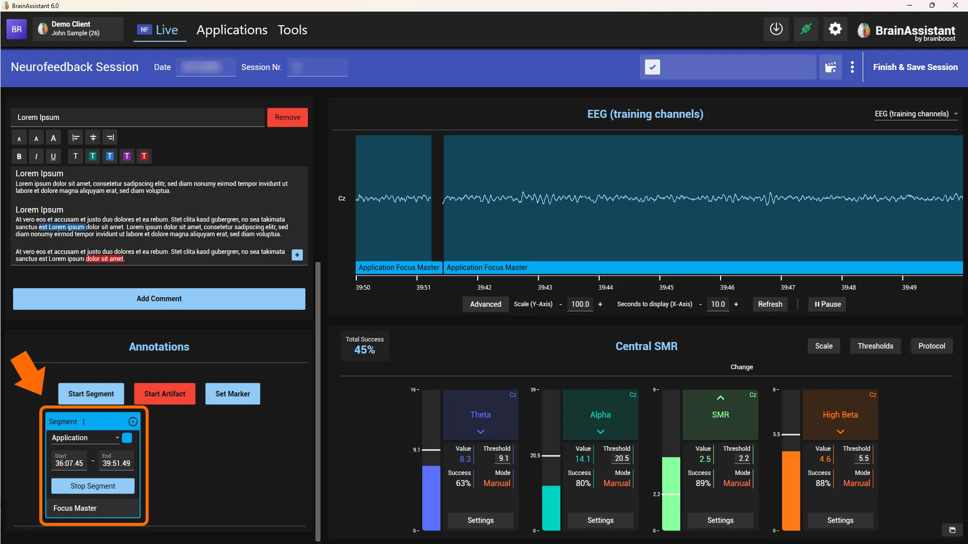 Segment created by an application