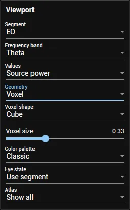 Viewport drawn as voxels: shape and size